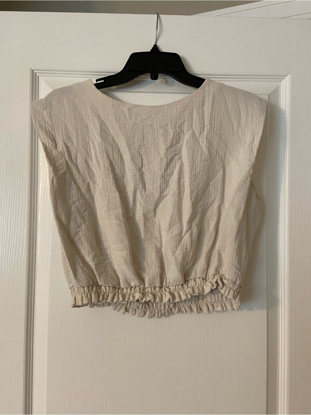 a new day Cream Cropped Ruffled-Hem Tank